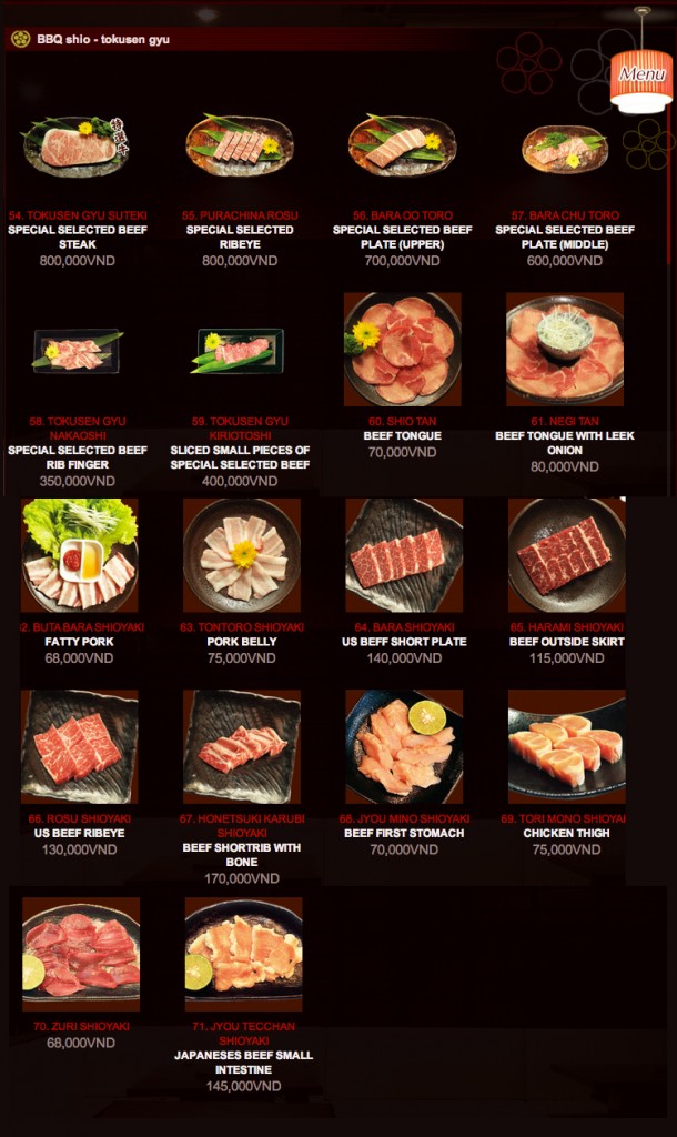 Uraetei Yakiniku Menu