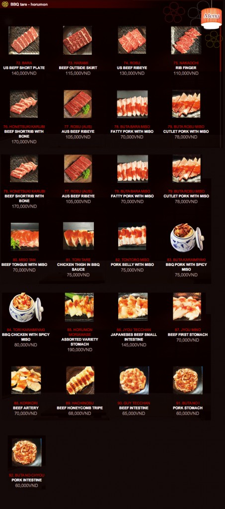 Uraetei Yakiniku Menu